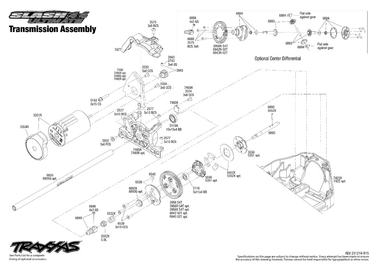 Slash 4X4 Ultimate (68077-4) Transmission Assembly Exploded View Slash 4X4 Ultimate (68077-4) Transmission Assembly Exploded View